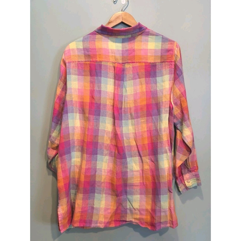 Lands End Linen Colorful Pastel Long Roll Tab Sleeve Button Up Shirt Pocket 1X - Picture 5 of 8